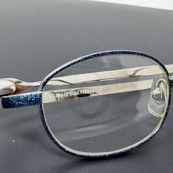 SELIMA OPTIQUE  Polka n A Very Small Eyeglasses Blue Glitter Chrome FRANCE 42-19 - Picture 2 of 16
